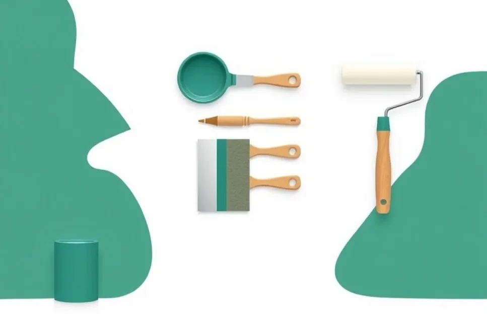 Outils de peinture disposés dans l'ordre des étapes du chantier