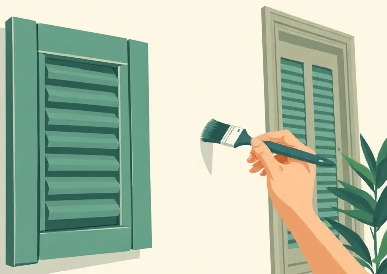 Mise en peinture au pinceau de volets et d'encadrements en bois
