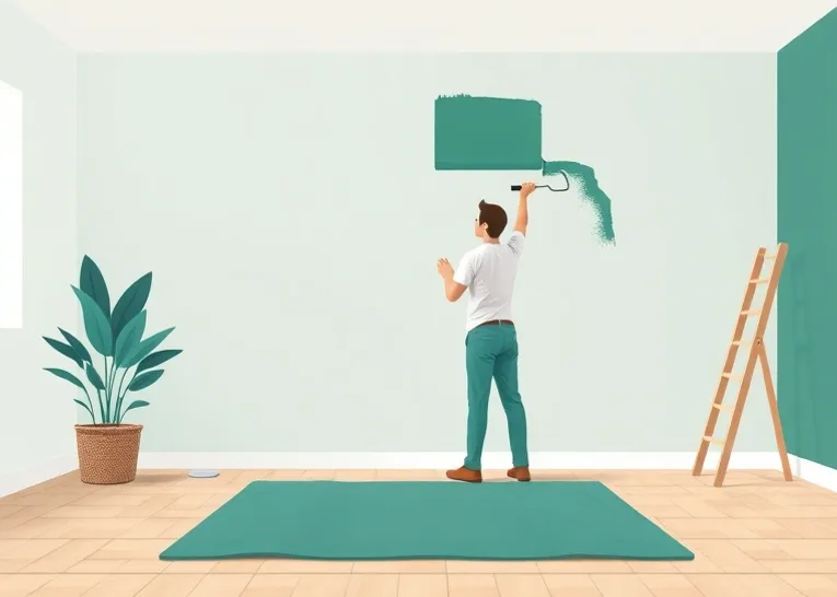 Peintre appliquant la peinture au rouleau sur un mur de salon