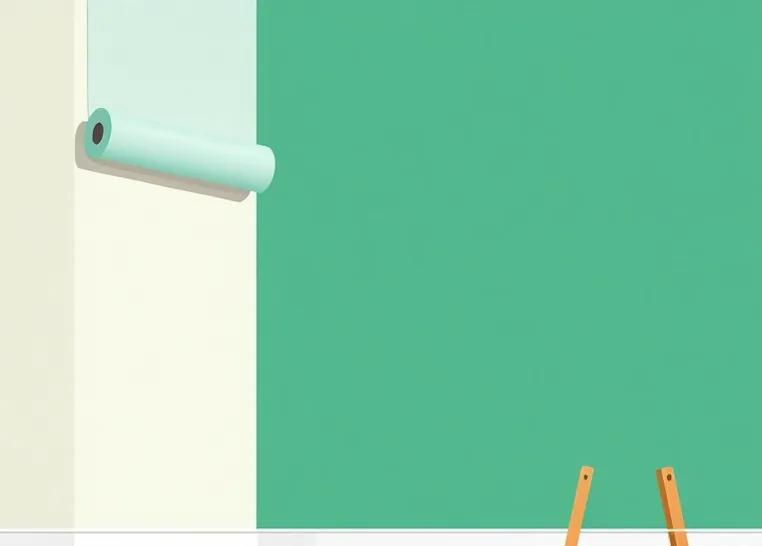 Pose de papier peint, rouleau et brosse à maroufler